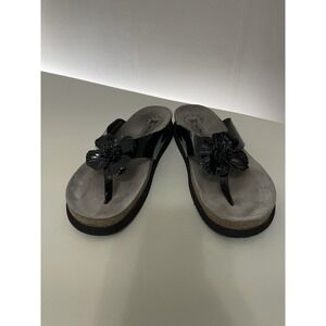 Mephisto Women's Black Flower Slip On Thong‎ Sandals Size 42 (US 11.5) Floral